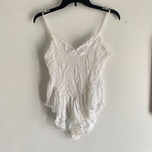 Vintage Sears White Lace Ruffle Teddy Bodysuit Medium 29354 Made in USA